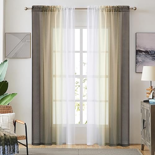 July Joy Ombre - Cortinas de lino sintético semitransparente para habitación y sala de estar 2 tonos reversibles privacidad y filtro de luz