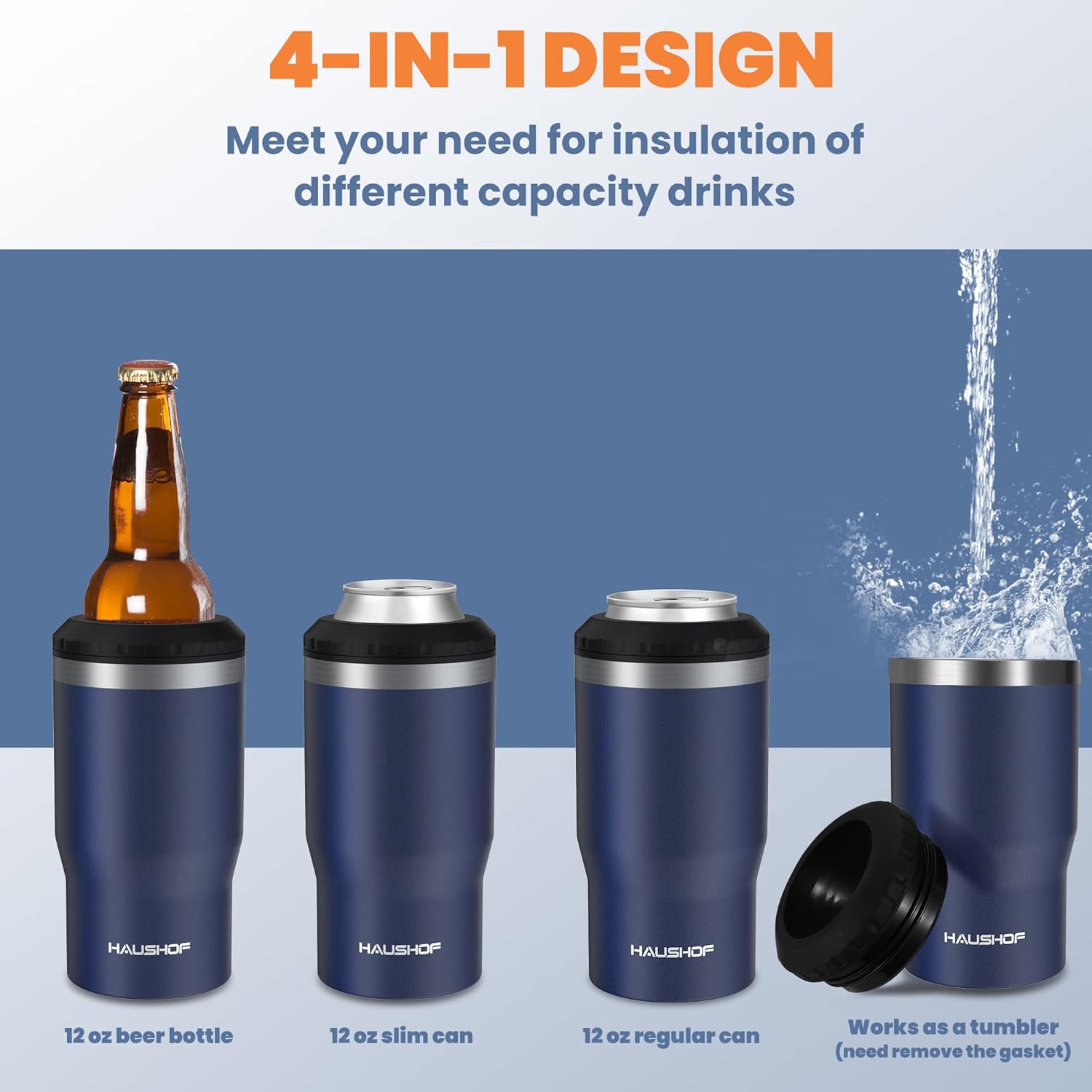 HAUSHOF 12 oz Can Cooler, 4 in 1 Insulated Stainless Steel Can Insulator, Fits for 12 oz Standard Can|12 oz Slim Can|12 oz Beer Bottle, Perfect for Camping, Beach, Picnic - Image 3