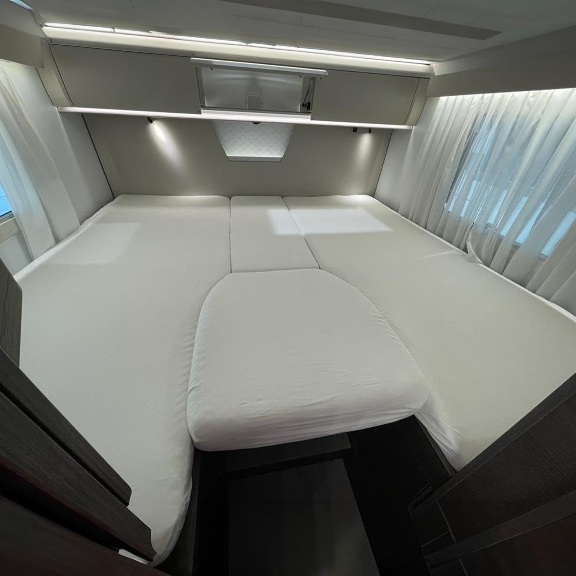 Matratzenschoner aus Flanell Wohnmobil 4 Teilig - komplete Set Weiß für Wohnmobil - Spannbettlaken Wohnmobil 4 Teilig - für Matratze Wohnmobil - Oeko-TEX 100% Baumw - 4 Teilig