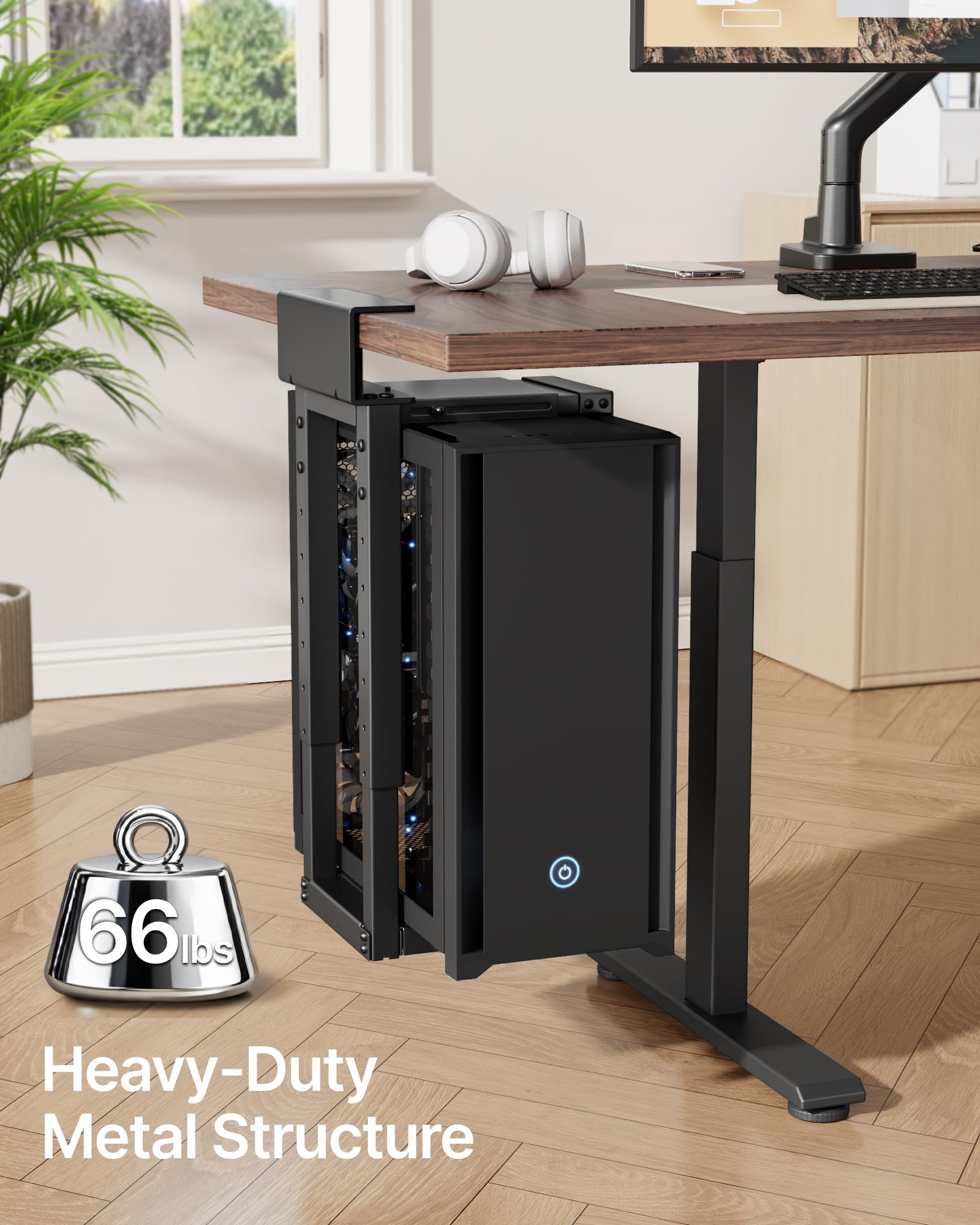 monTEK Robuste PC-Halterung für den Schreibtisch, ohne Bohren, verstellbare PC-Halterung mit Schutzpolstern, unterstützt bis zu 30 kg, 40,9 cm - 65 cm Höhe, ideal für Büro, Zuhause, Klassenzimmer