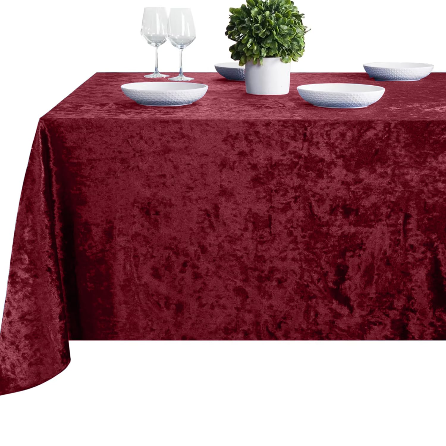 Elegant Event Essentials-Rectangle Crushed Velvet Tablecloths-Thicken Wrinkle-Resistant Table Cloth, Washable Heavy Weight Table Cover 70 Inch x 90 Inch Wine