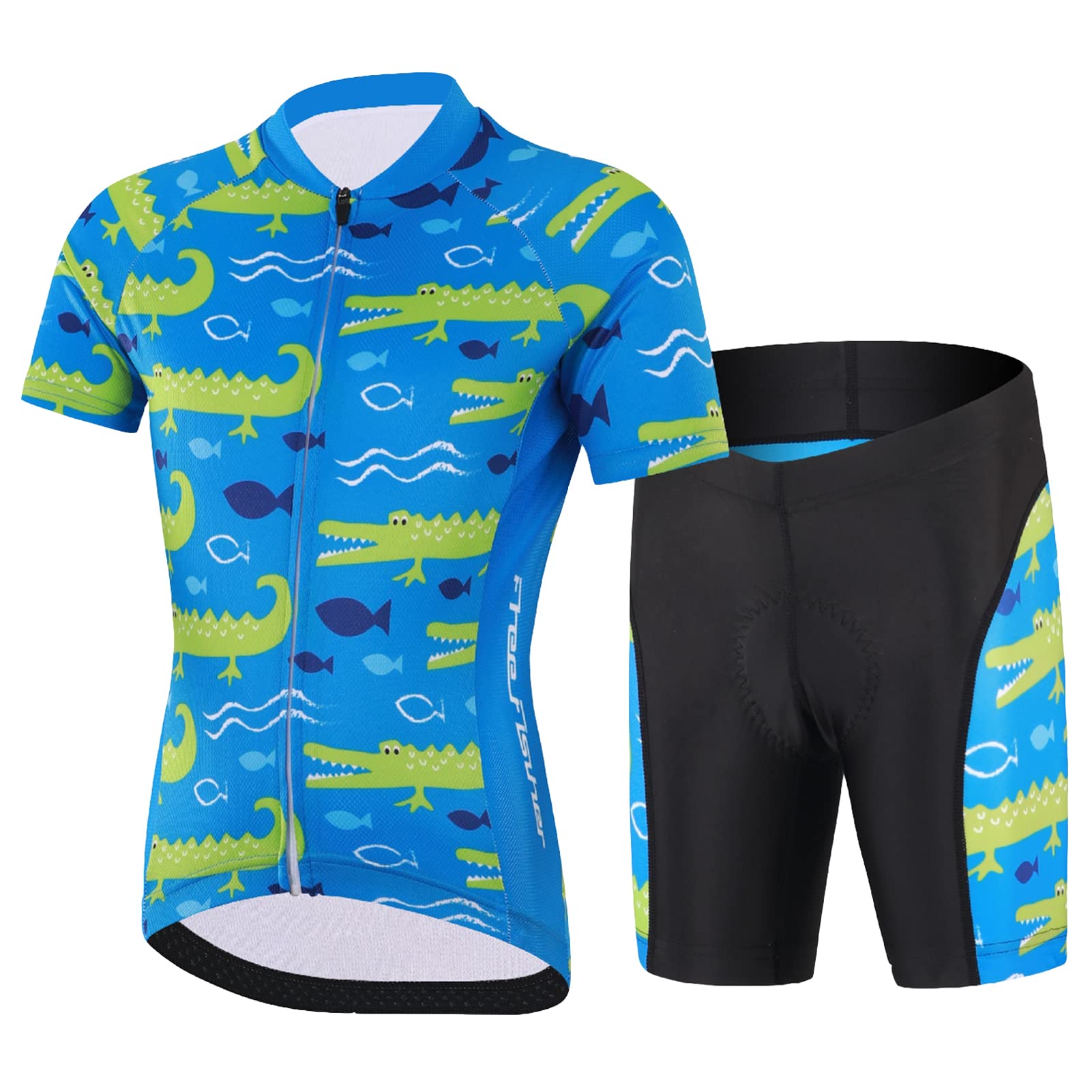 Ensemble Maillot de Cyclisme Enfant Garçon avec Poche Elastique Fille Maillots de Cyclisme Court + Short Rembourré Respirant Combinaison