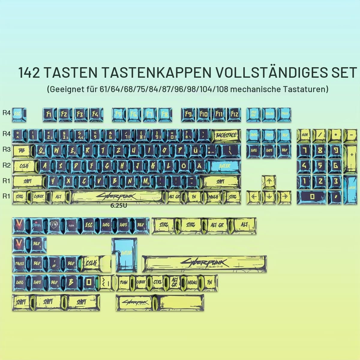 PBT ISO Keycaps 142 Keys Japanese Manga Keycaps, Minimalist Style Cherry Profile Dye Sub Custom Keycap for Cherry MX Switch German QWERTZ Layout Mechanical Keyboards