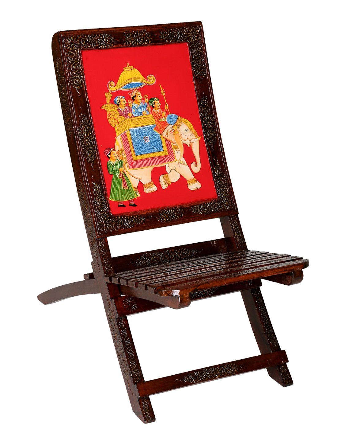 Rajrang Rajasthani Design Folding Chair Wooden Brown Home Furniture