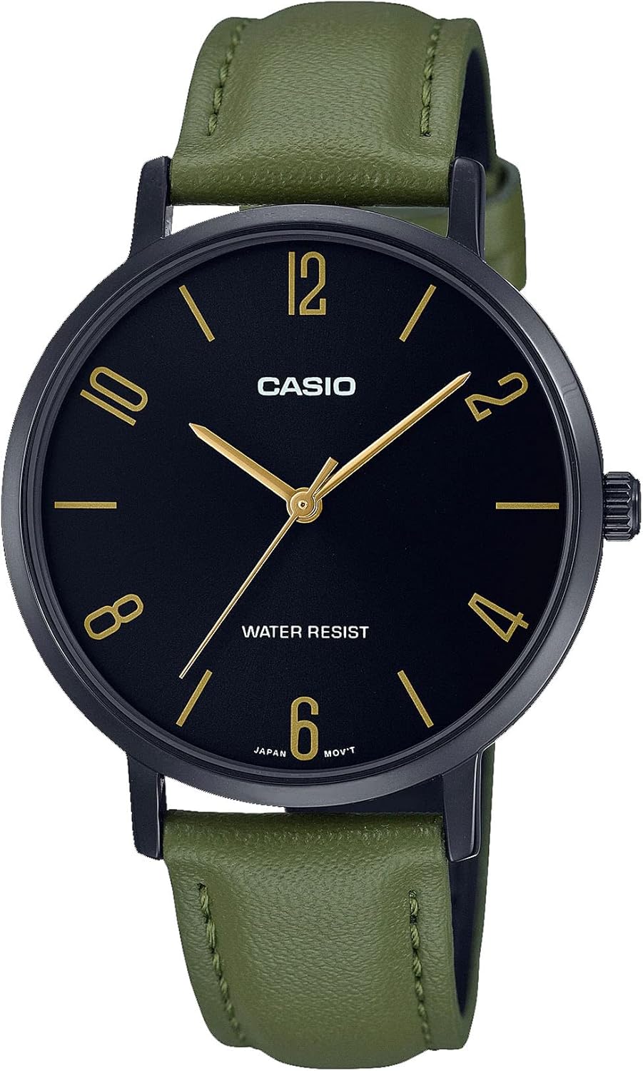 Casio LTP-VT01BL-3B Reloj analógico de 3 manos con correa de cuero negro IP verde minimalista para mujer, Azul / Patchwork