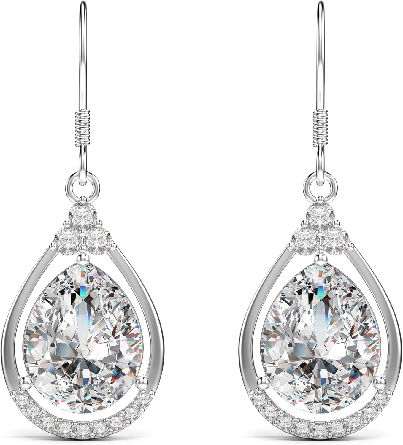 18K White Gold Plated Sterling Silver Teardrop Cubic Zirconia Drop Dangle Earrings for Women Pear Cut CZ Diamond Dangle Earrings Hypoallergenic Jewelry - Image 2