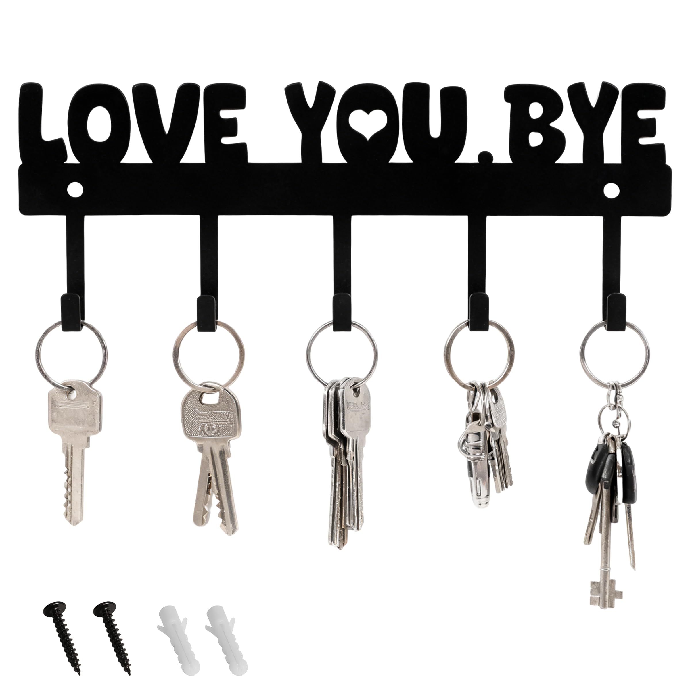 Key Holder for Wall with 5 Hooks, Black Metal Key Hooks Wall Mounted