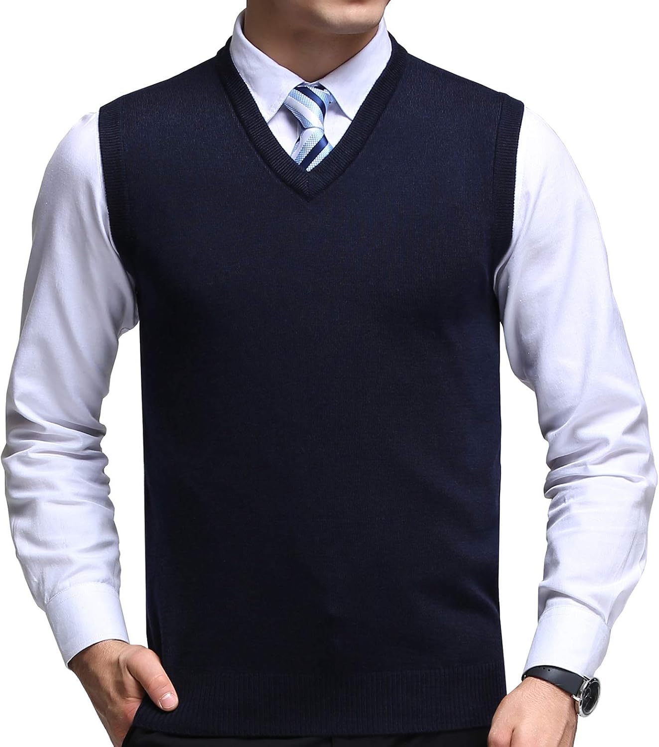 FULIER Men's Cashmere Wool V-Neck Sleeveless Vest Classic Pullover Knitted Waistcoat Sweater Cardigans Tank Tops