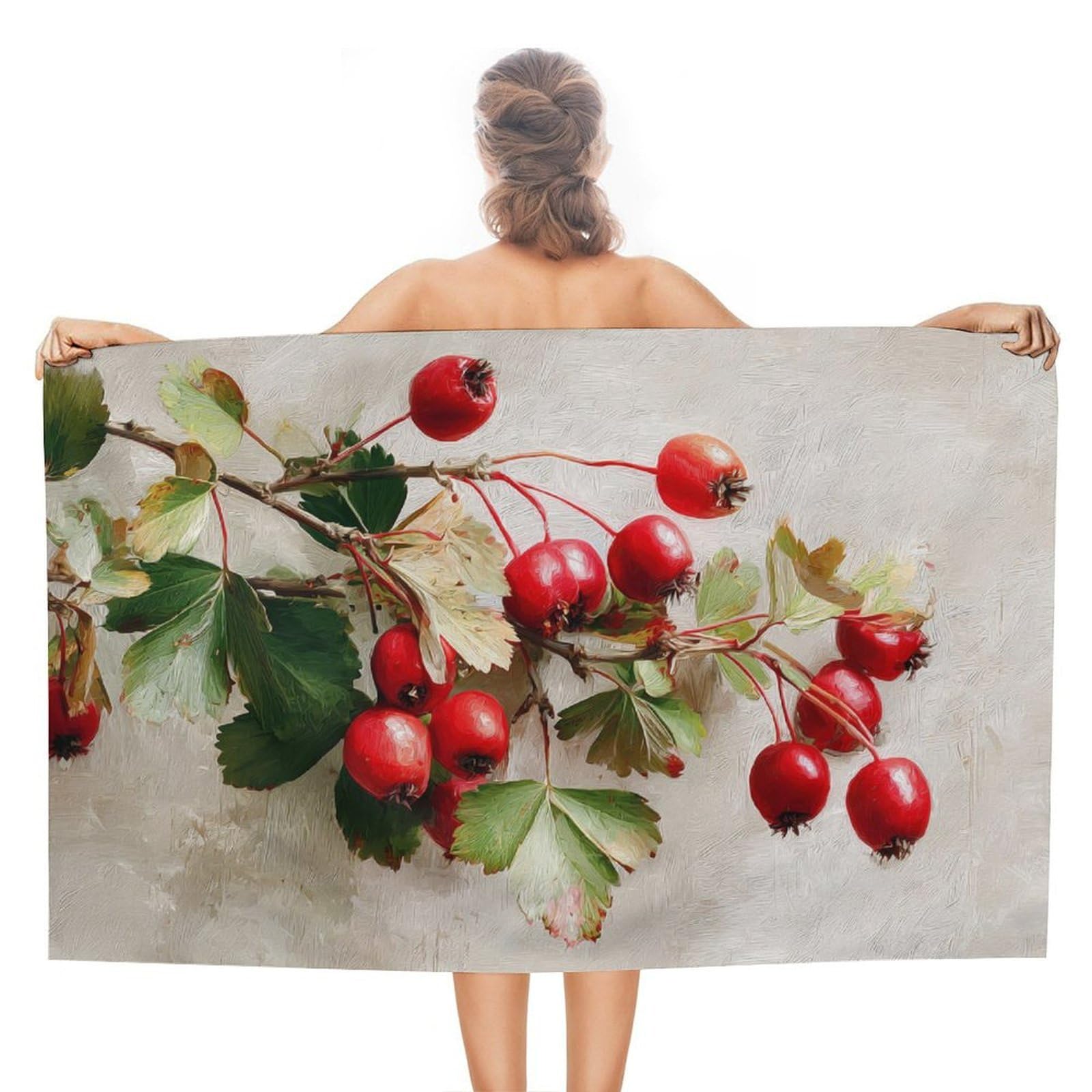 asbwuo Branch of Hawthorn Berries Beach Towel