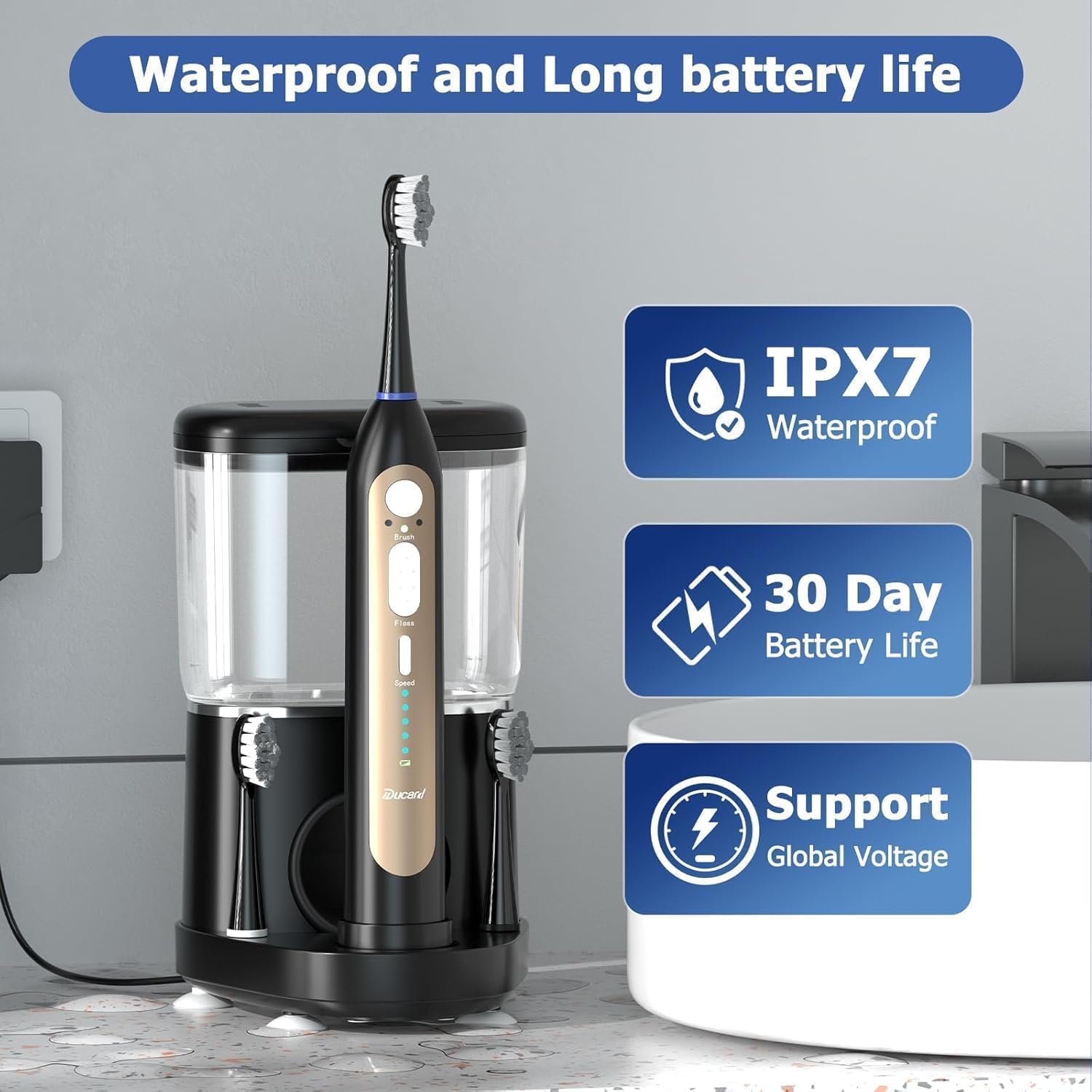 3-in-1 Electric Toothbrush with Water Flosser, Upgraded 2.0 Flossing Toothbrush with 5 Speeds & 3 Modes, 30 Days/Charge for Teeth Cleaning and Plaque Removal, Sensitive Teeth & Dental Implants