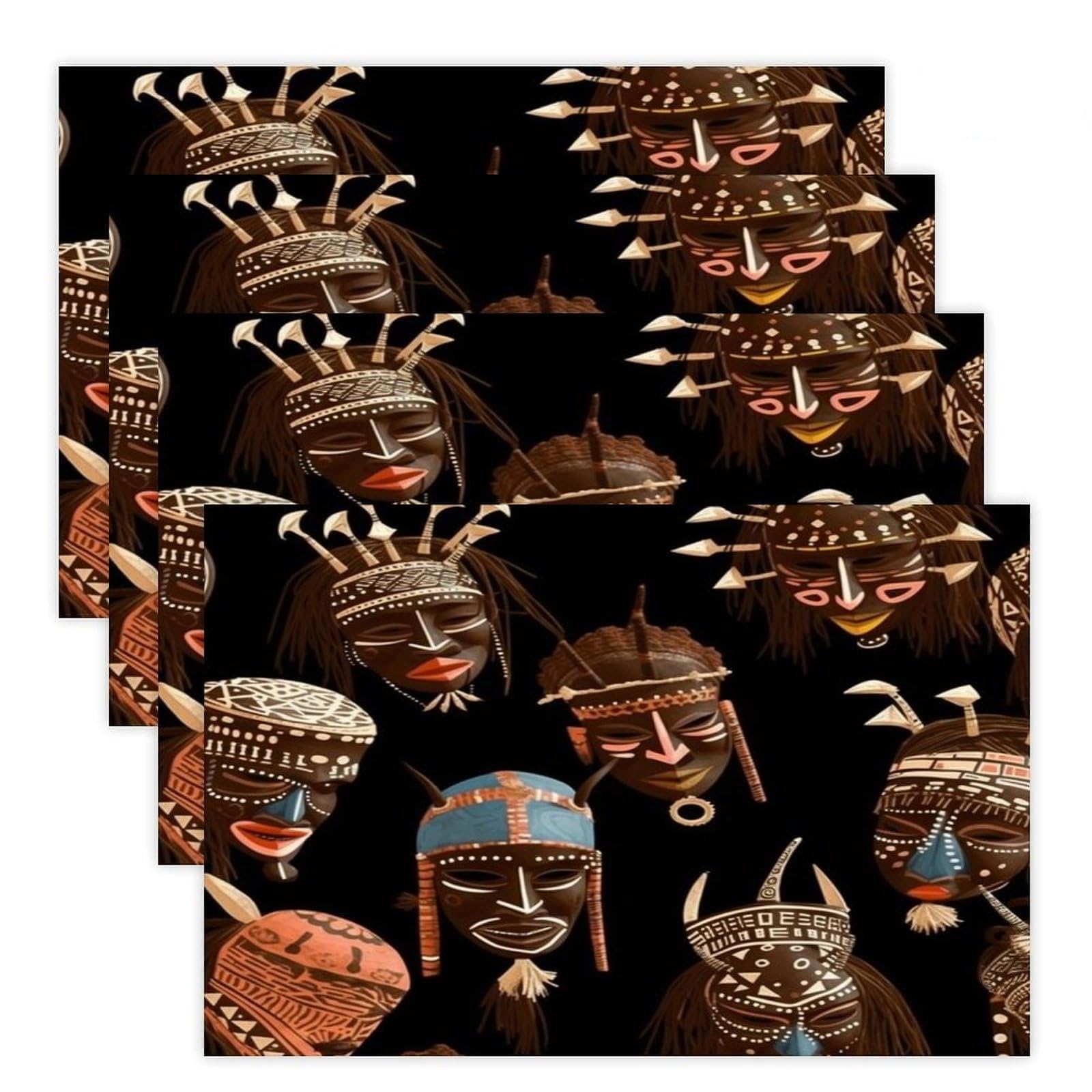 African Ritual Ethnic Tribal Placemats Non-Slip Heat Resistant Table Mats Flax Washable Cloth Place Mats Easy to Clean Premium Placemat for Kitchen Dining Table Decor Party Outdoor