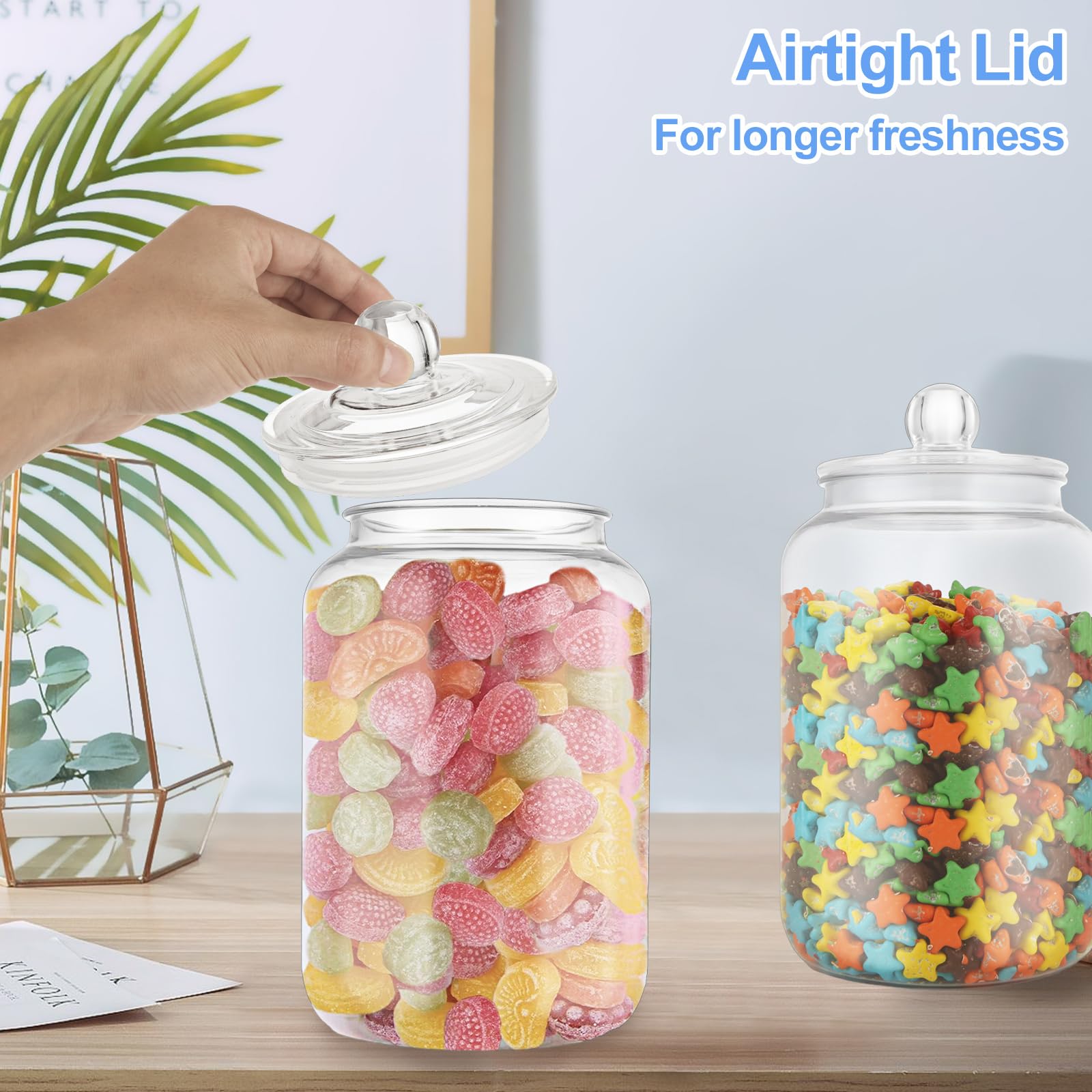 Ubamdom 2-Pack Clear Plastic 1 Gallon (128 Oz) Candy Jars With Lids - Airtight Apothecary Style Food Storage Containers