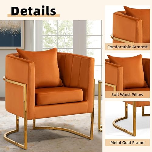 Miniatura 5 de Silla decorativa moderna de terciopelo, sillón tapizado de mediados de siglo con almohada para sala de estar, cómoda silla de tocador individual con