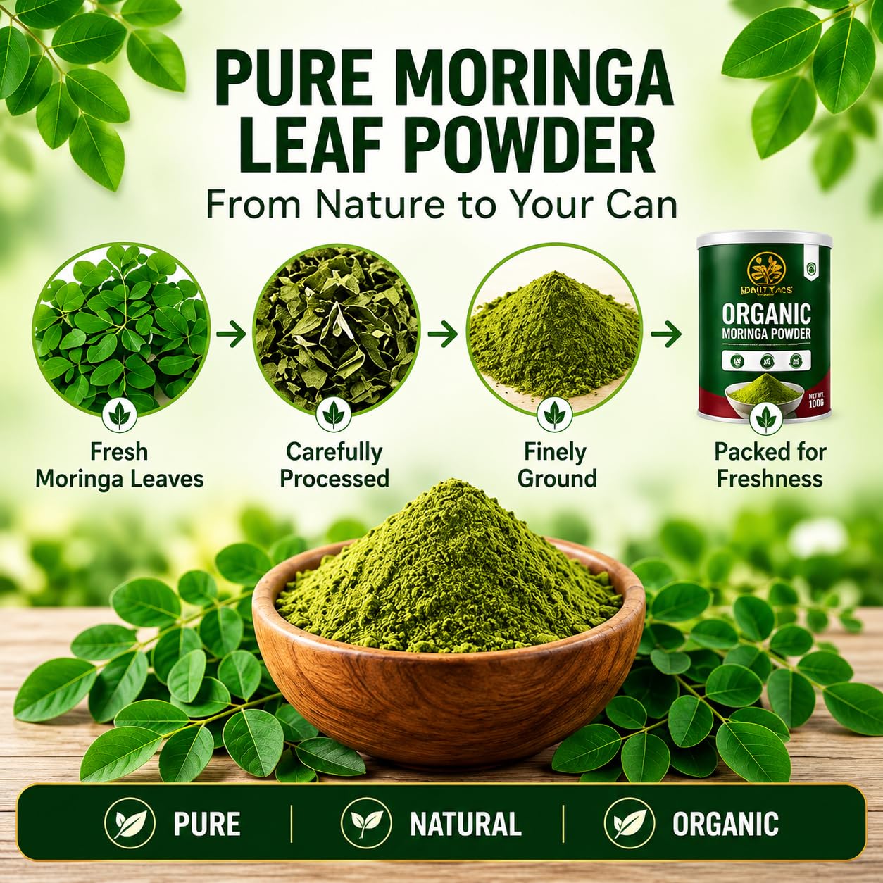 DHITYA'S ORGANIC Organic Moringa Powder Natural Leaf Powder 100g — Amazon image 6