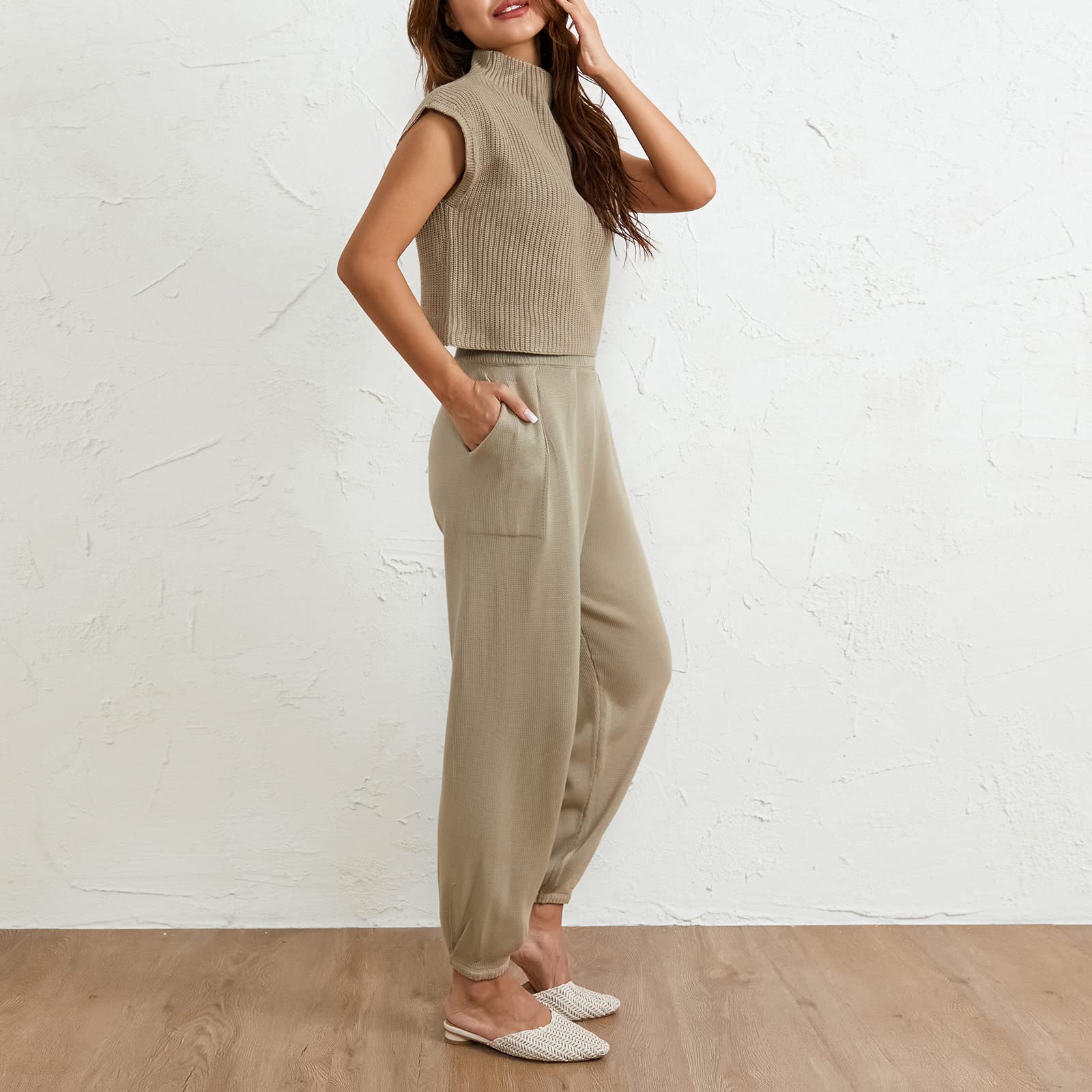 Women Summer 2 Pieces Outfits Ruched Strapless Wrap Chest Backless Tube Tops Wide-Leg Long Pants Set Sleeveless Tank Top+Flared Trousers Suit with Pockets