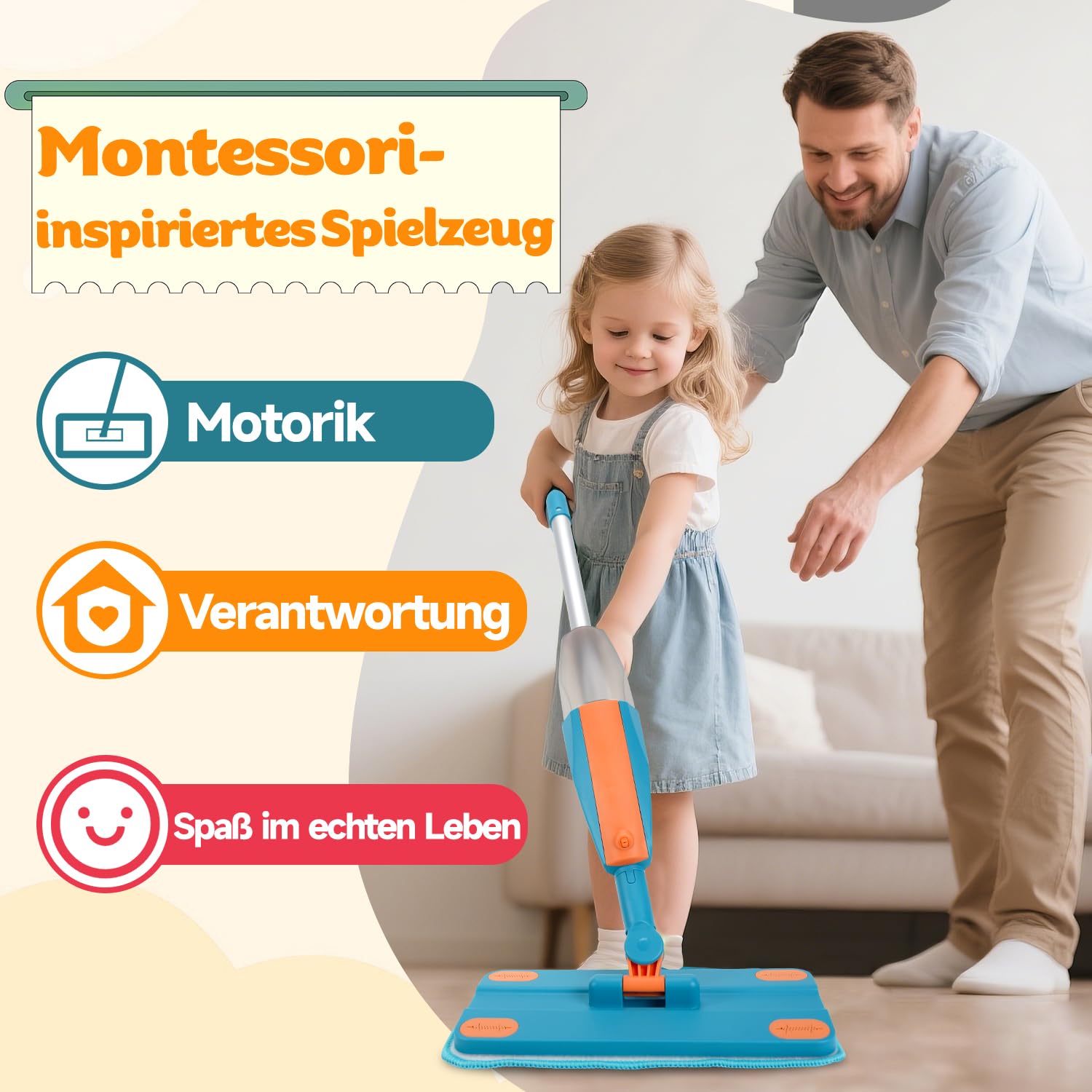 Dreamon Kinder Putzset Mit Wischmopp & Sprühfunktion - Montessori Spielzeug Ab 3 Jahre