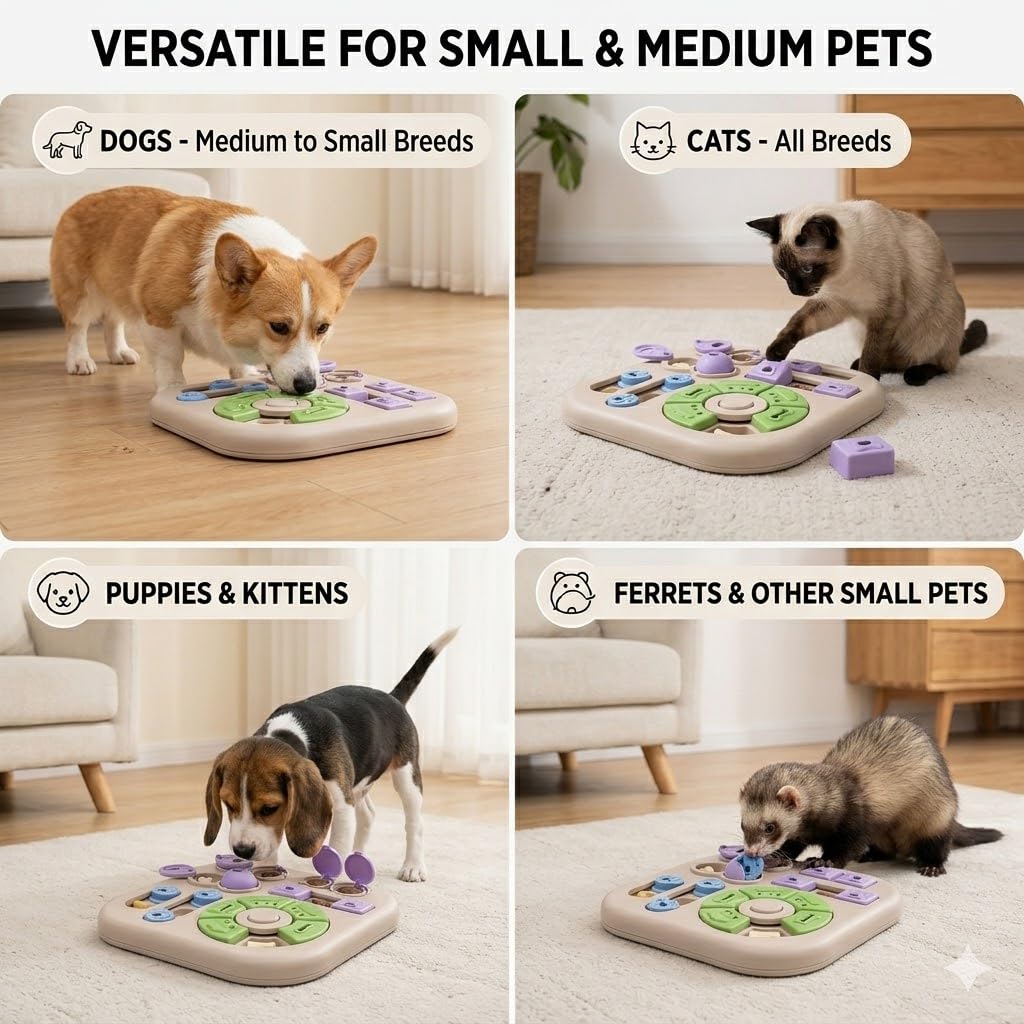 Giochi di Intelligenza e Dispensatore Cibo Lento per Cani, Giocattolo Interattivo a Forma Quadrata con Nascondigli per Snack, Puzzle Mentale Antinoia per Cuccioli e Gatti (Viola)
