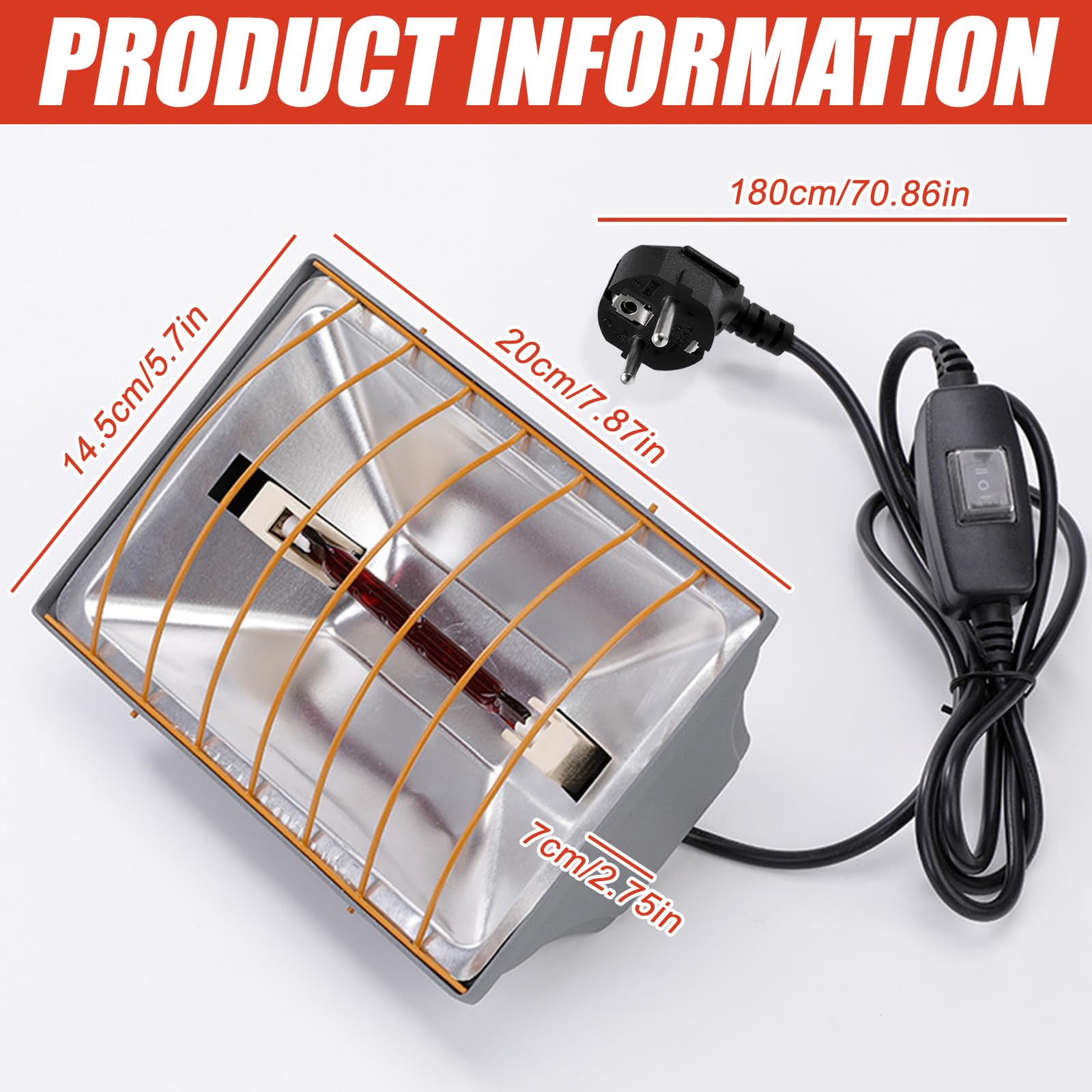 Lámpara de luz roja de 250 W para pollos: lámpara de calentamiento para gallinero con cable de 1,8 metros, lámpara de calor para pollos, lámpara para pollitos con interruptor, lámpara de calor para