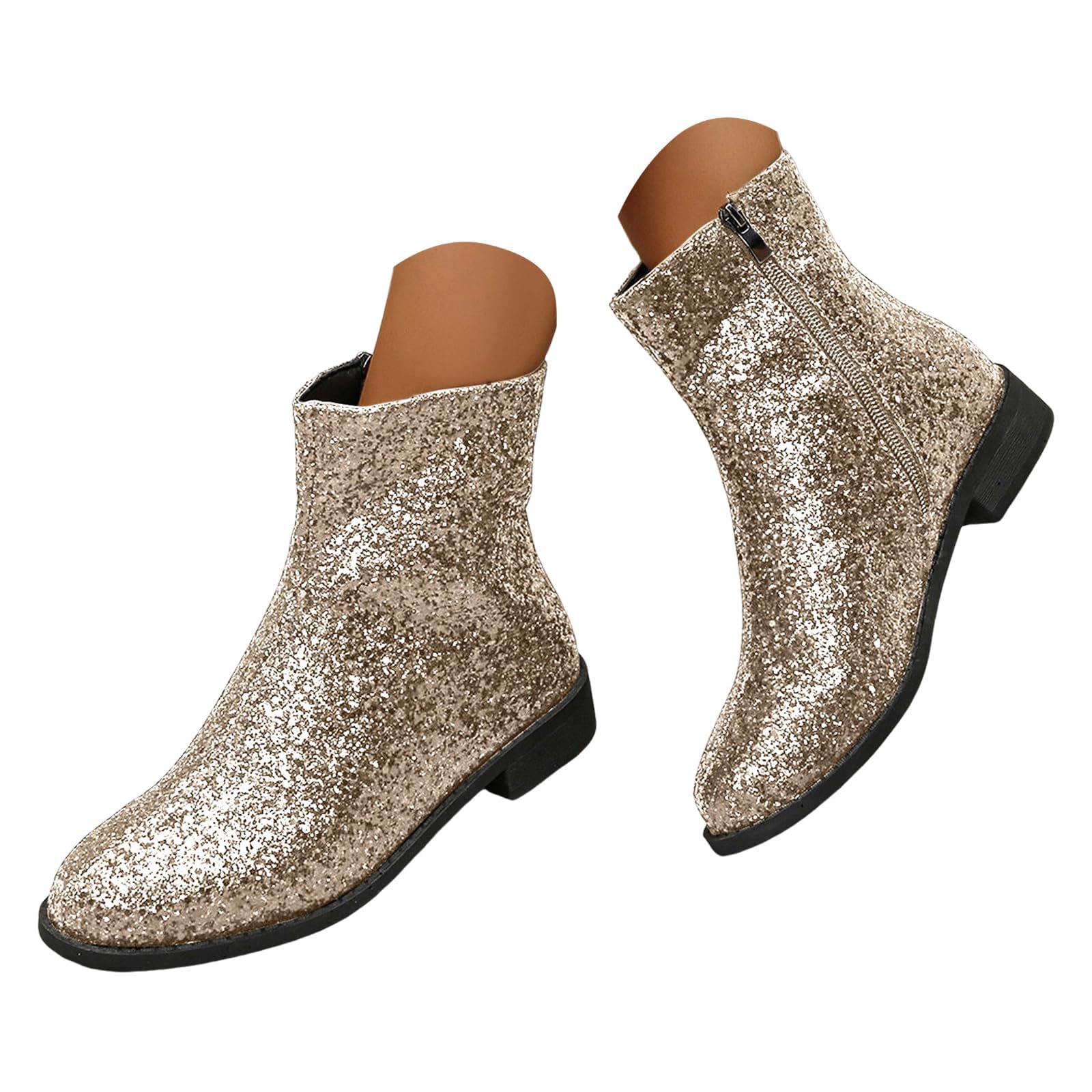 Ankle Boots Round Toe Chunky Block Heels Short Booties Office Dress Shoes Side Zippers Dressy Womens Evening Party