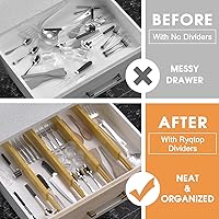 Vista 2 de Bamboo Drawer Dividers,17-22" Adjustable Kitchen Drawer Organizer for Clothes,4 Pack Expandable Drawer Organization Separators for
