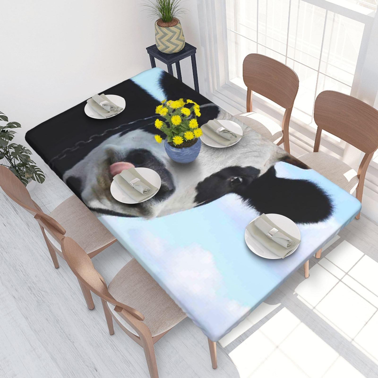 BNVSADC cute cow under white clouds Printed 4FT Tablecloth 122x76 CM Polyester Kitchen Water Resistant Table Cloth Dining Table Decoration Table Covers