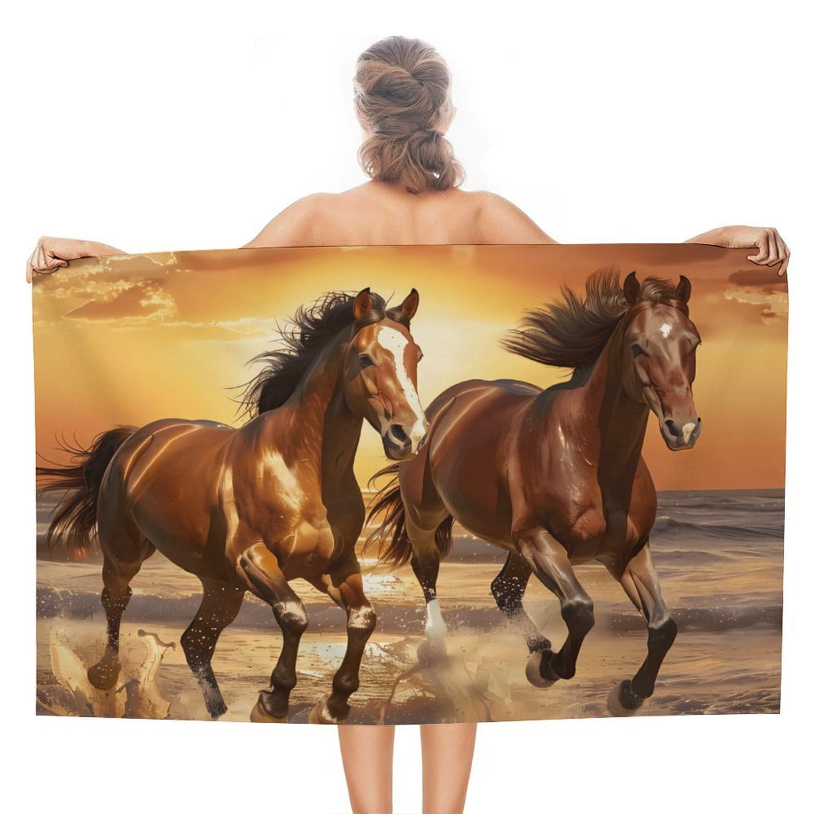CGSBNGHA Wild Horses Running on The Beach Beach Towels Soft Bathroom Bath Pool Swim Towels for Women Men