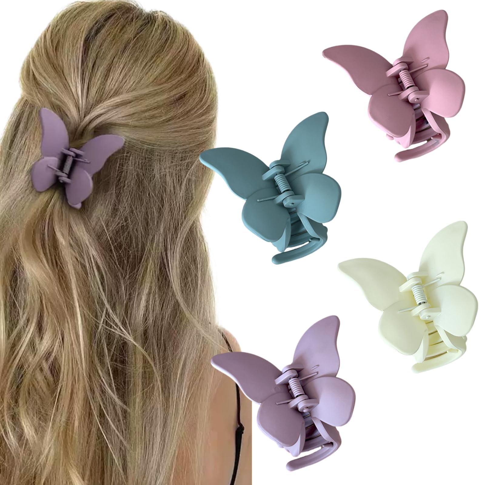 Ypkia 4 pcs Butterfly Hair Claw Clips Medium Matte Hair Clips for Women Girls Thick Thin Hair Accessories (Light Colour)
