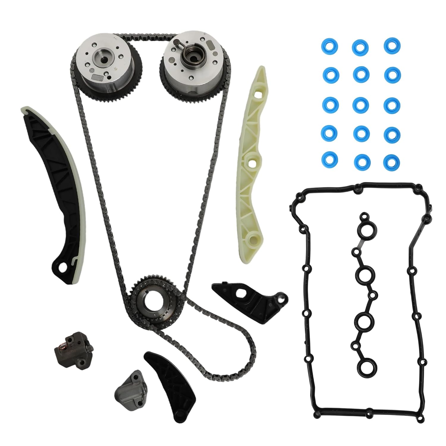 Timing Chain Kit w/VVT Gear Sprocket Valve Cover Gasket Set Fit for Dodge Caliber Journey Jeep Compass Patriot Chrysler 200 Sebring 2.0L 2.4L 2007-2017 5047022AA 5047021AA 4884868AB VS50698R