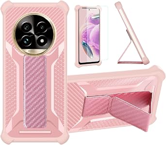 bojioderf Case Compatible for Realme 13 Pro+Plus 5G Phone Case Stand Cover [with Tempered Glass Screen Protector] Hybrid Case [Folding Support Magnetic] [Frosted Anti-Fingerprint] Pink