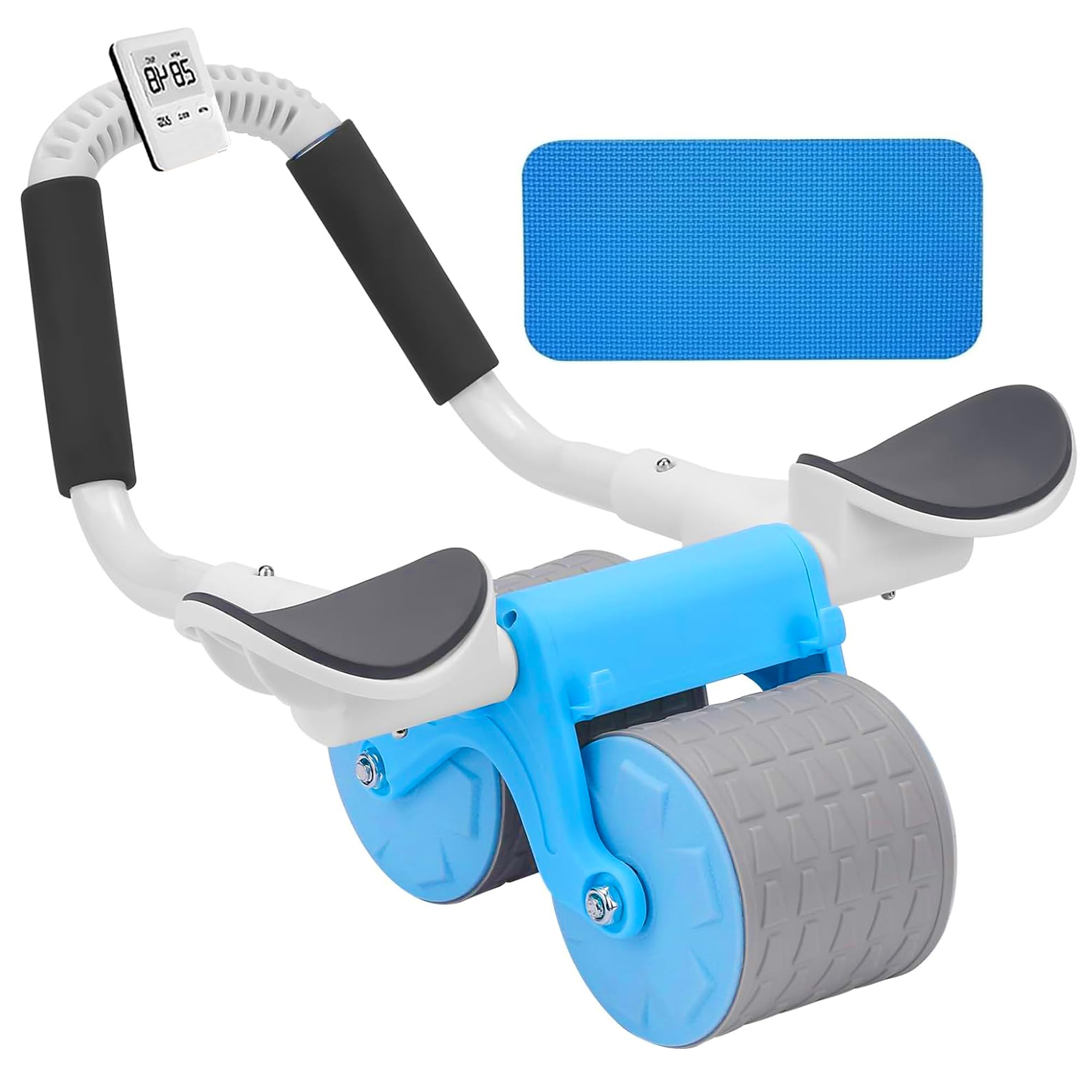 Automatic Rebound Abdominal Roller Wheel Kit, Elbow Support with Knee Pad & Timer, Ab Roller Workout Equipment, Abs Fitness and Dynamic Core Trainer Plank Exercise for Home Gym (Blue)