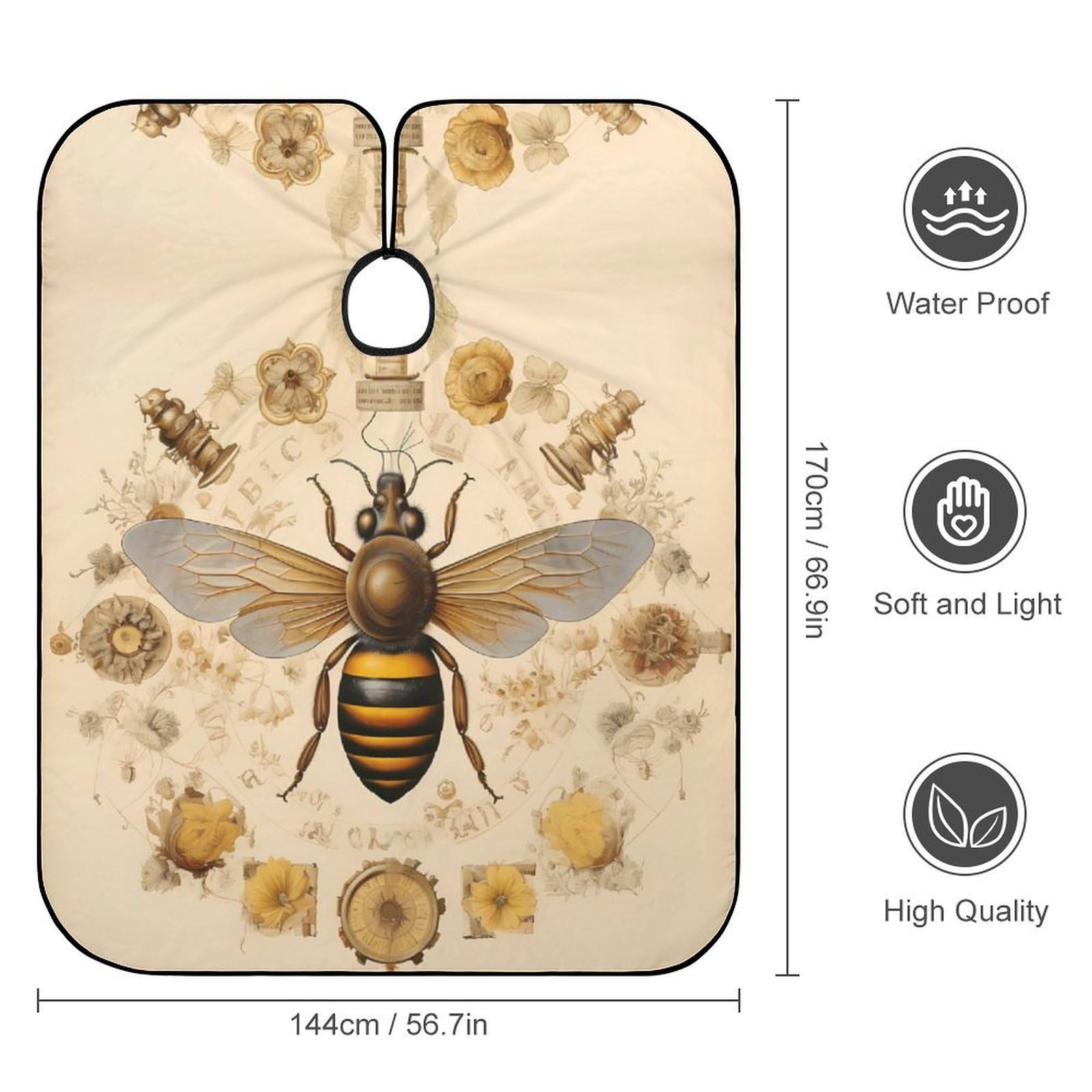 French Bee Hair Cutting Cape for Men Women Waterproof Barber Cape Adjustable Salon Haircut Capes