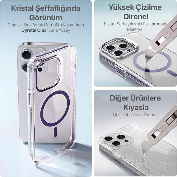 Luxo Series High Quality Case Compatible with Magsafe for Minesk iPhone 14 Pro Ultra Transparent Appearance And Ergonomic Design With Stand (Purple, 14 Pro)
