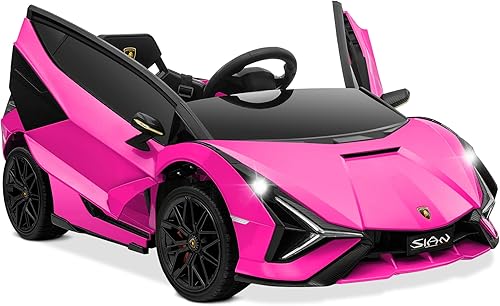 Miniatura 1 de Kidzone - Vehículo deportivo motorizado para niños con licencia Lamborghini Sian Roadster de 12 V con 2 velocidades control remoto suspensión de