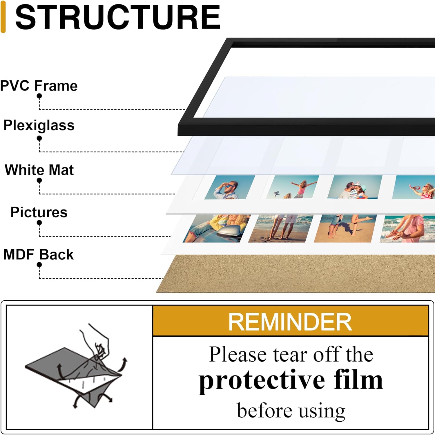 decoruhome 8x20 picture frames collage wall decor, display 4pcs 4x6 photos with mat or 1pcs 8x20 unmatted, 4 4x6 collage picture frames for wall mounting, black 8x20 (4-4x6) black