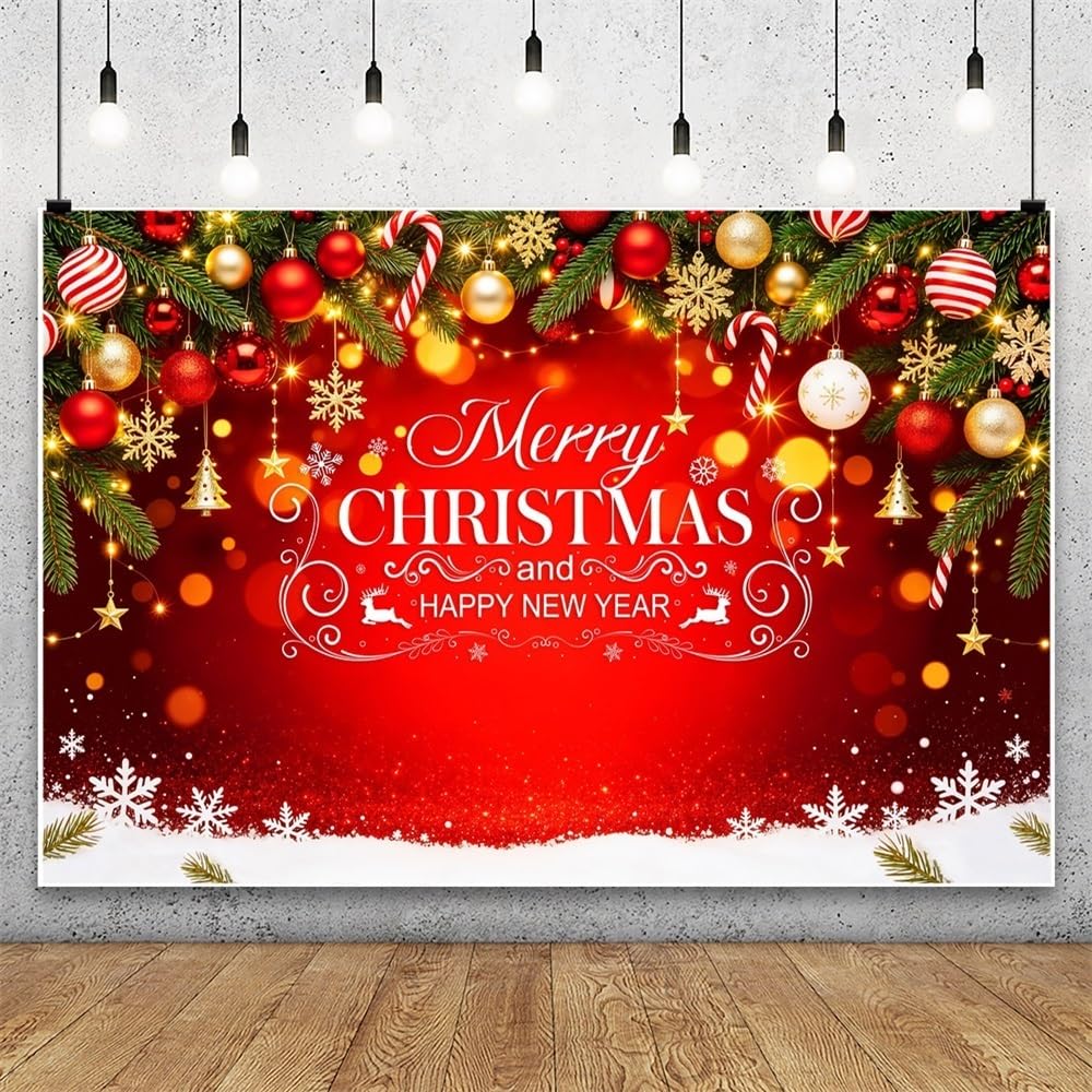 3x2,5m Fondo Rojo de Feliz Navidad Fondo fotográfico de Feliz Año Nuevo