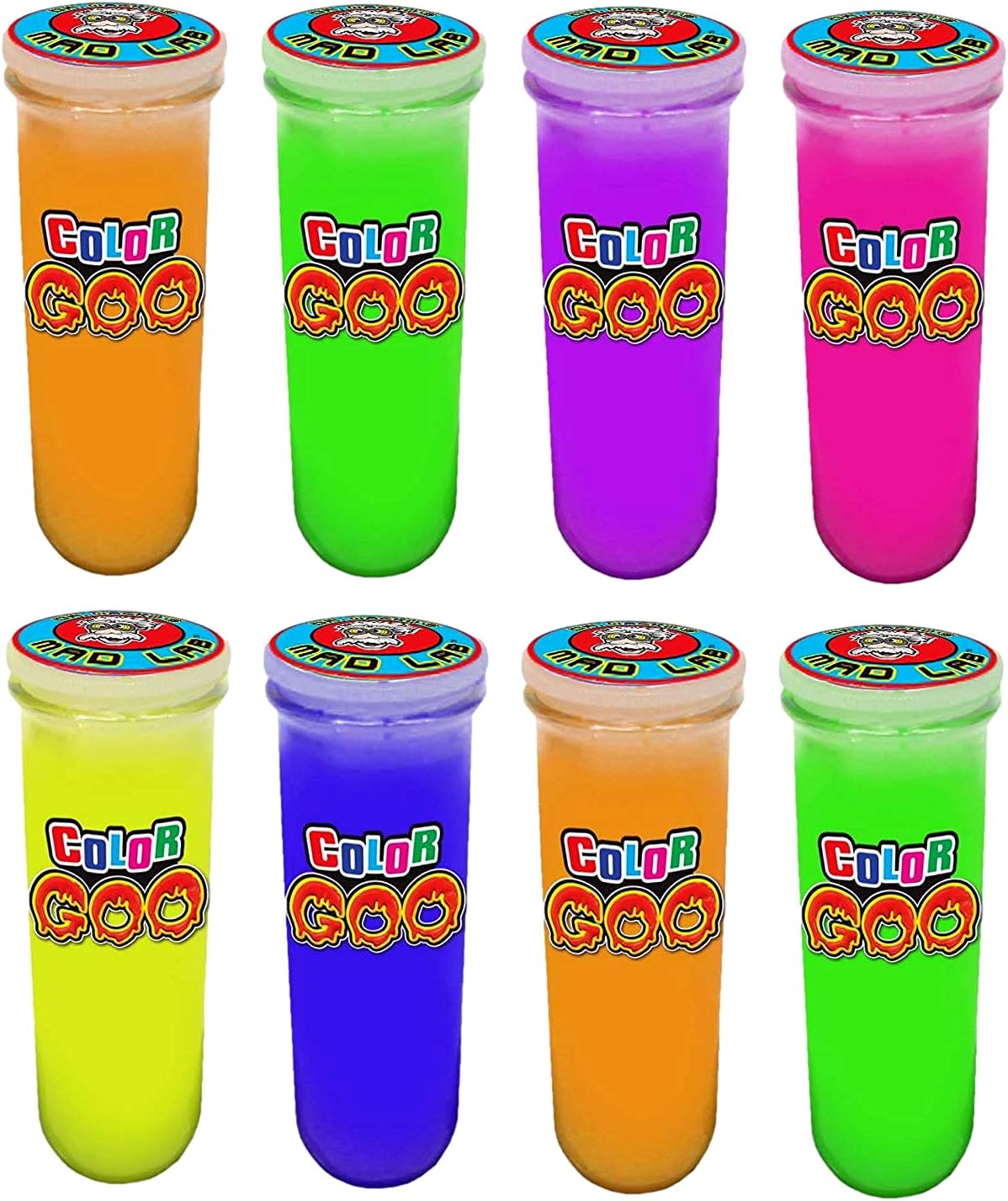 Dr. Wacko's Mad Lab Slime Kit (8 Tubes Assorted Neon Colors) Non Sticky Slime for Kids. Stress Relief Sensory Fidget Toys. Bulk Mini Slime Party Favors & Classroom Prizes. 5437-8