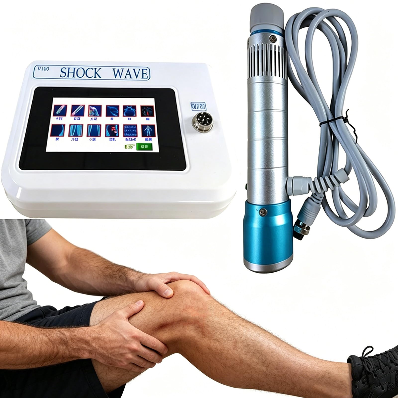 Urządzenie do fizjoterapii falą uderzeniową – urządzenie do terapii elektromagnetycznej z 11 głowicami masującymi, masażer Body Relax i urządzenie do masażu mięśni głębokich tkanek, łagodzące ból