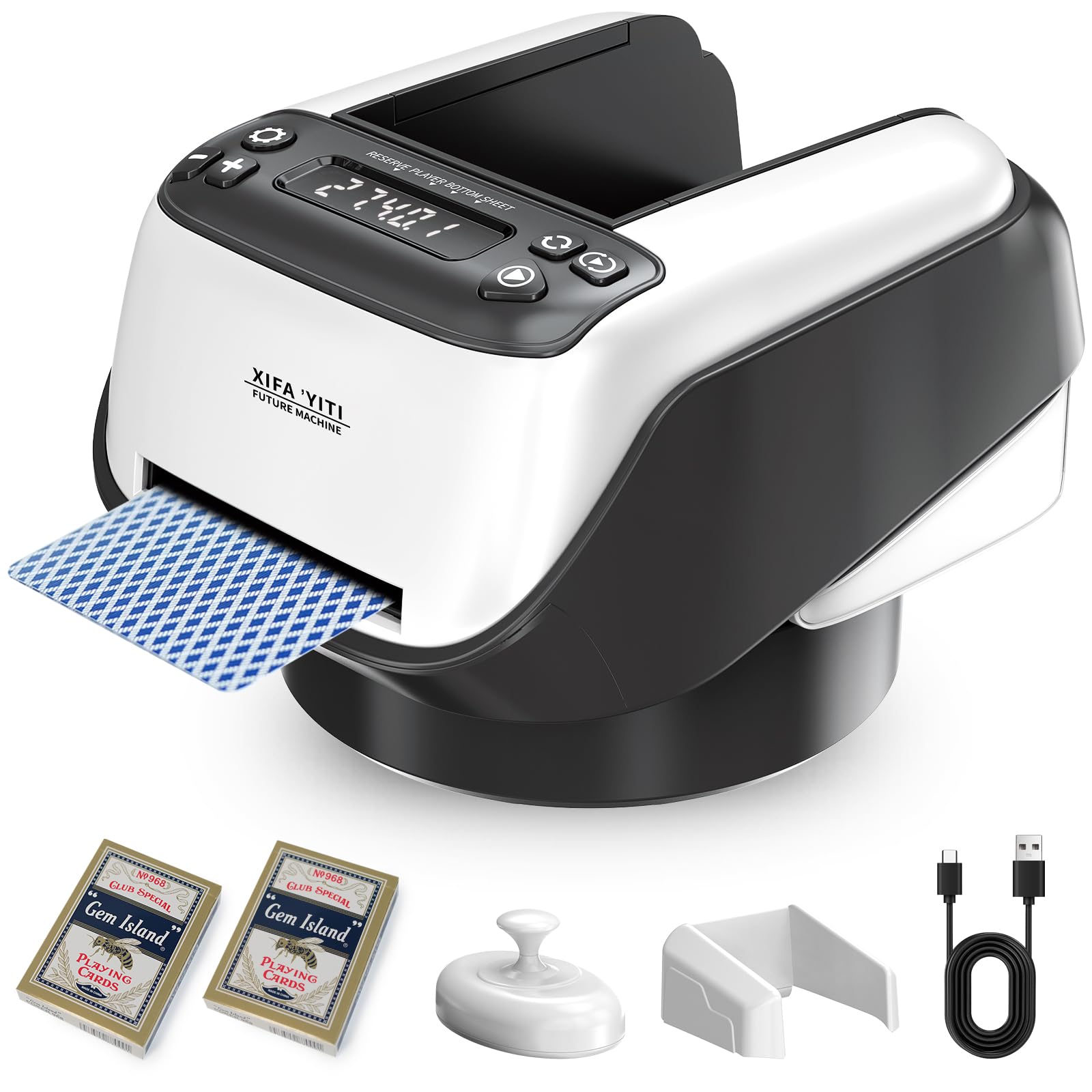 Automatischer Kartengeber Elektrisch Drehbar, Automatischer Karten Austeiler, Wiederaufladbar Kartenverteiler Maschine für 1-8 Spieler, 1–4 Decks, Leise Kartenausteilmaschine für Poker, UNO, Blackjack