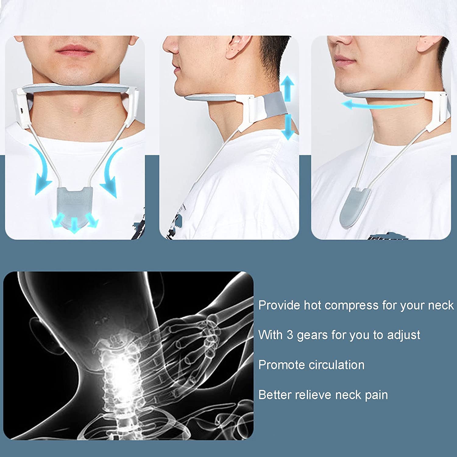 Soporte para el cuello, soporte para el cuello, dispositivo de tracción cervical, compresa caliente para evitar la cabeza hacia adelante, dispositivo corrector de postura del cuello, soporte