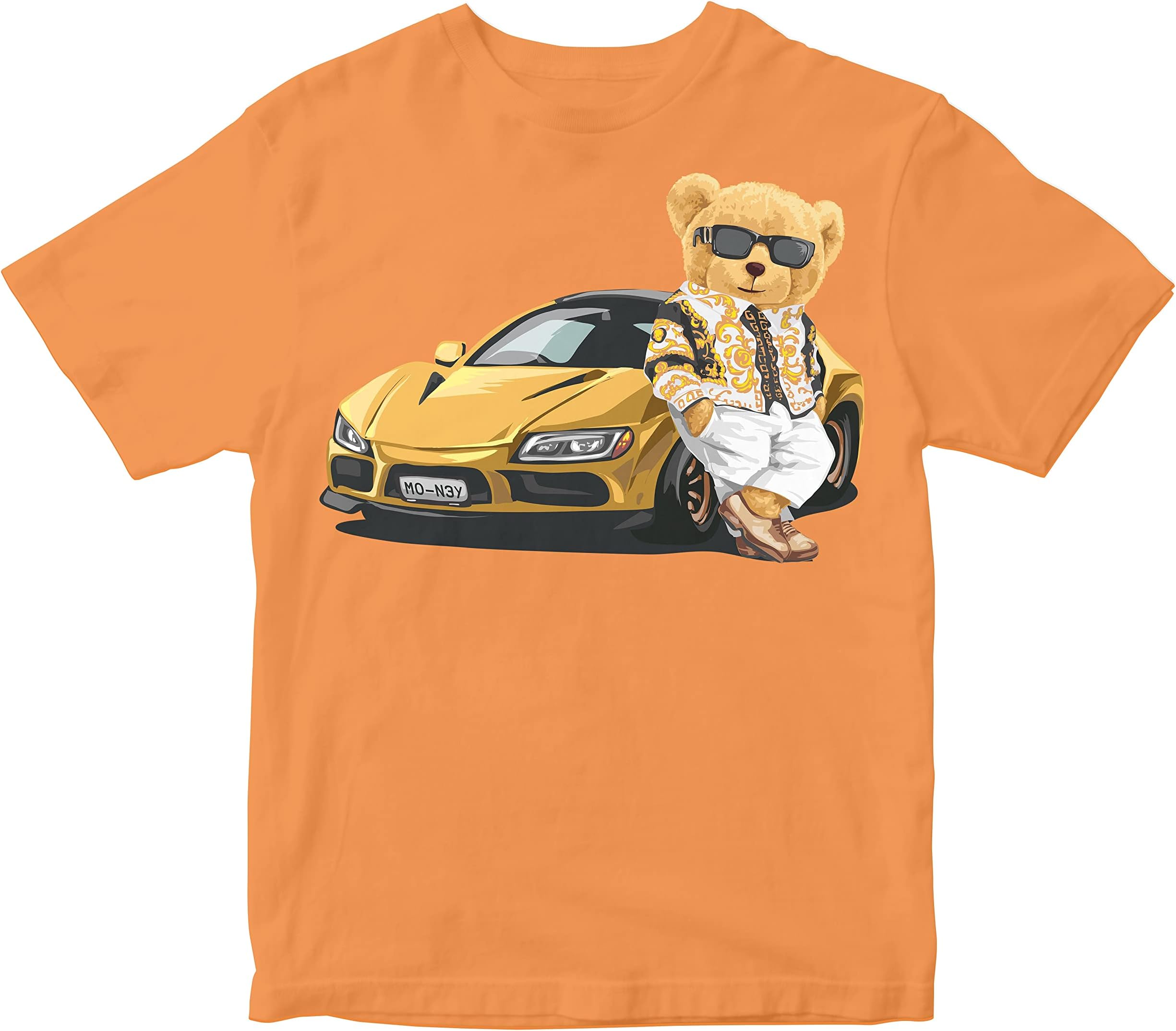 Heybroh Kids T-Shirt Cool Teddy Bear with Sports Car 100% Cotton Boy's Girl's Regular Fit Unisex T-Shirt