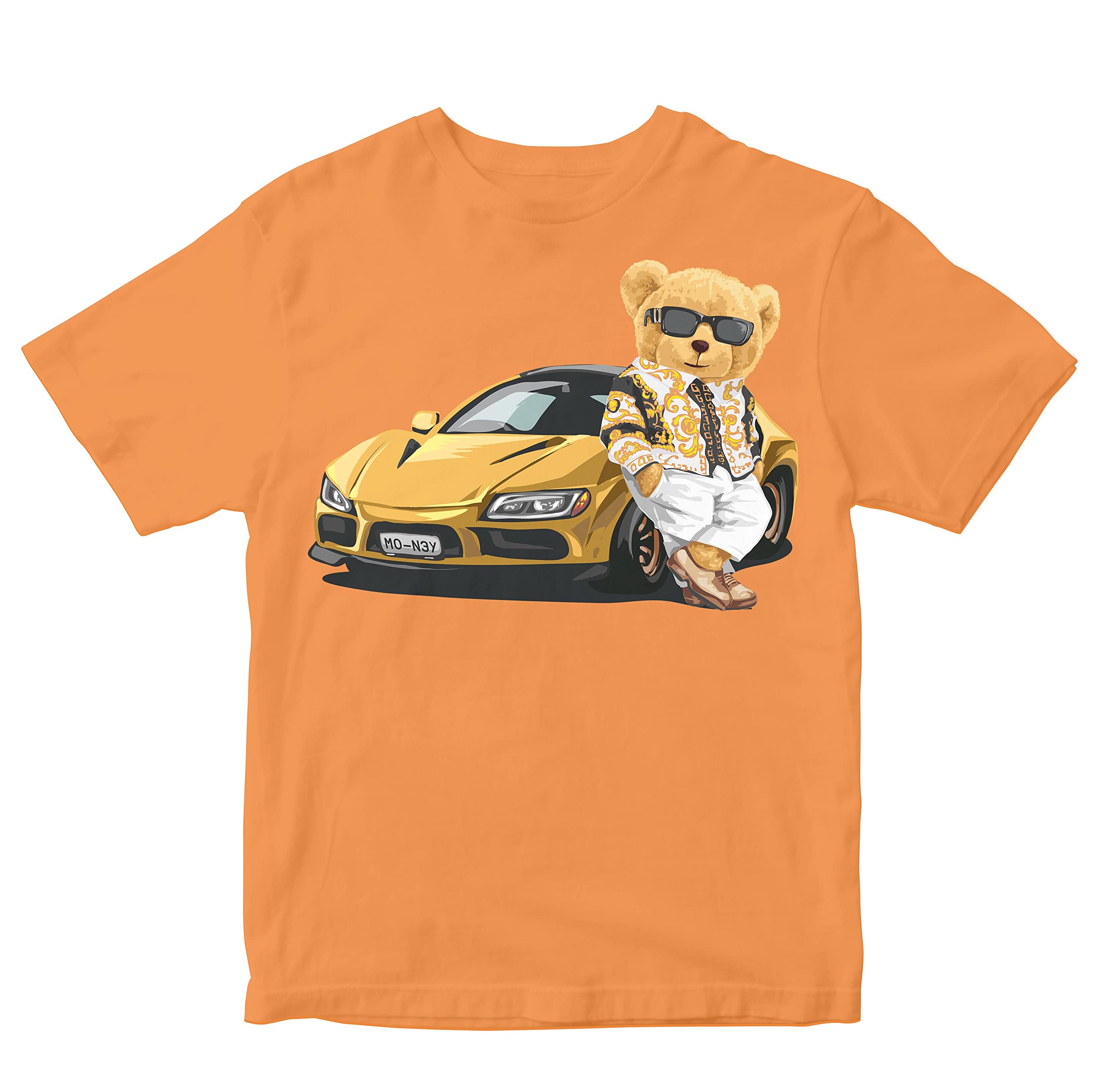 Heybroh Kids T-Shirt Cool Teddy Bear with Sports Car 100% Cotton Boy's Girl's Regular Fit Unisex T-Shirt