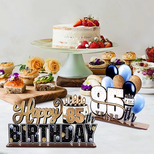 Miniatura 5 de LINGTEER Juego de centros de mesa de acrílico dorado de 85 años, decoración de regalo de fiesta de cumpleaños 85