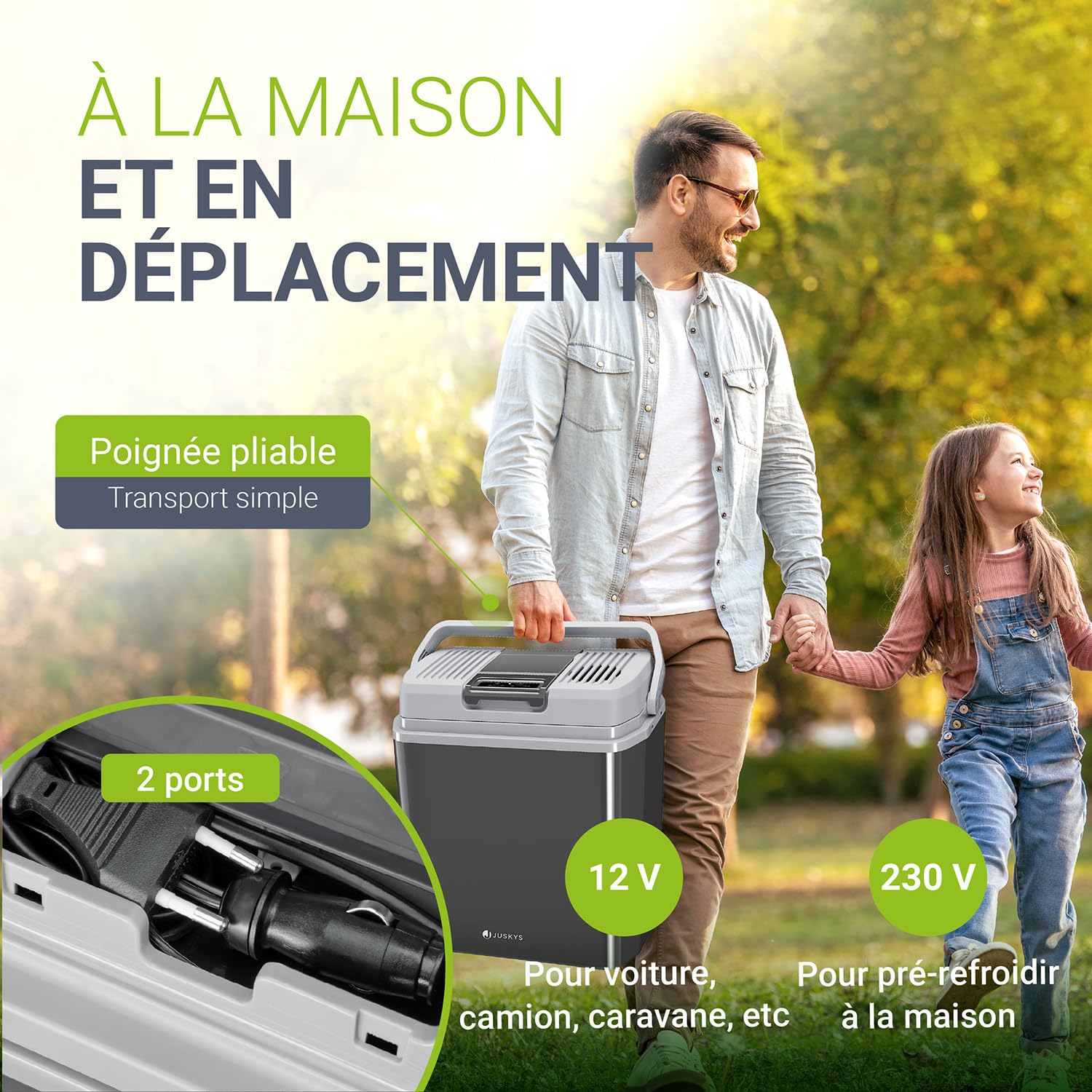 Juskys glacière électrique 24 litres 12 V / 230 V pour Voiture, Camion, Camping-Car - Mini réfrigérateur Froid et Chaud - glacière thermoélectrique - Gris