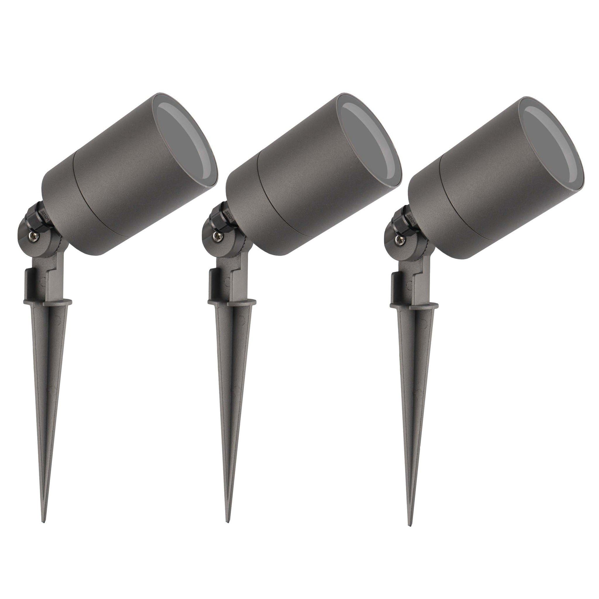 Ledvion - 3x Faretti da Esterno con Picchetto, IP65, Attacco GU10, Cavo con Spina 2 Metri, Antracite