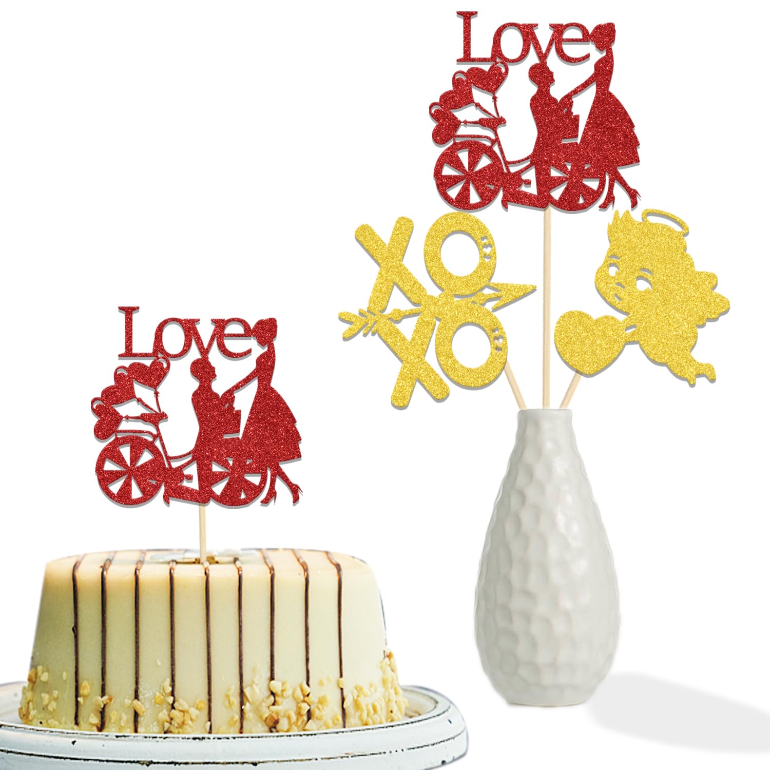 KEWUFDHappy Valentines Day Xoxo Love Centerpiece Sticks,Valentine's Day Table Toppers,I Love You Table Toppers Party Decorations,Xoxo Love Table Toppers Party Supplies Red Gold 12 Pieces