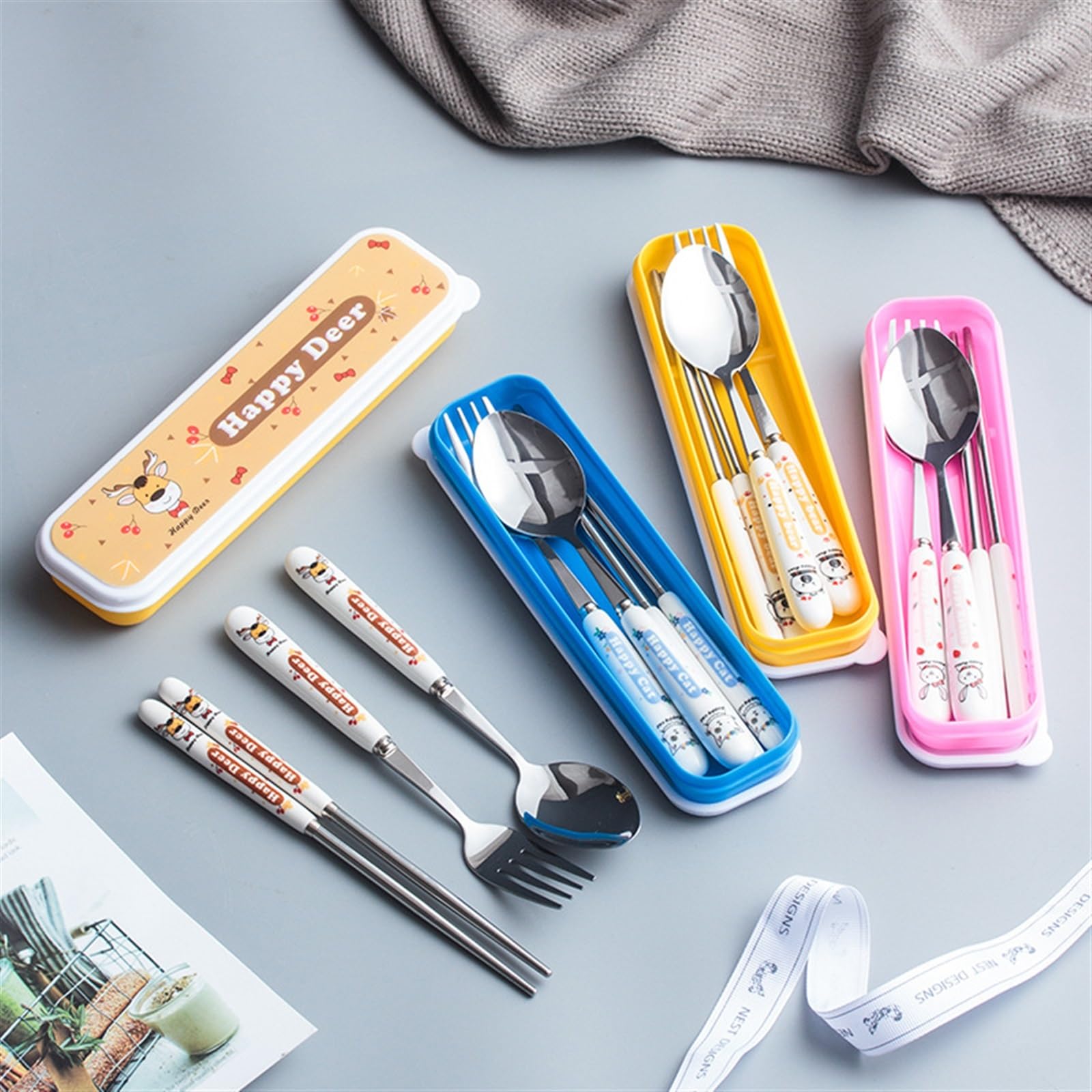 Amazon.com | SENIDIKE Cute Silverware Set, Cartoon Ceramic Handle