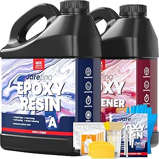 Jarezina 1 Gallon Epoxy Resin Kit,Crystal Clear Epoxy Resin -Strong and No Bubble，Not Yellowing Art Resin，Self Leveling Easy Mix 1:1,Suitable for Art Casting,DIY,Jewelry Projects, Wood & Resin Molds