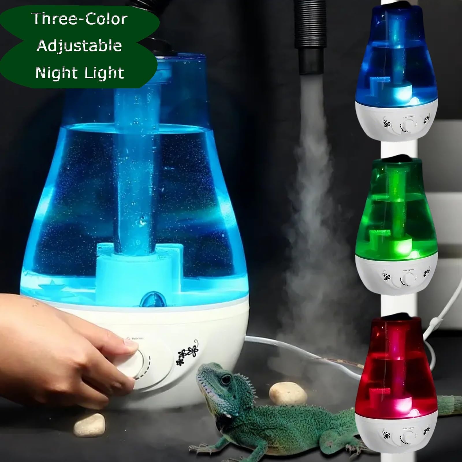 Nebulizador de Reptiles de Gran Capacidad de 3 L, Humidificador de Terrario, Máquina de Niebla para Reptiles y Plantas de Vivero(Black)