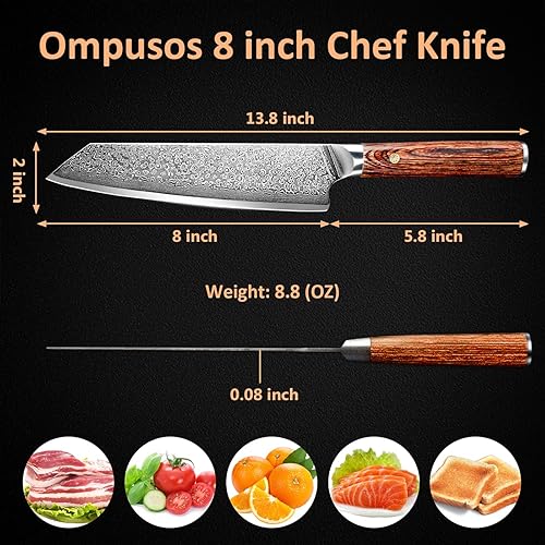 Miniatura 6 de Cuchillo de chef de 8 pulgadas cuchillo de chef Damasco para chef profesionalprincipiantes cuchillo de chef japonés VG-10 con mango ergonómico caja