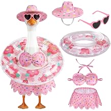 hoyuwak Bikini Goose Outfits Summer Hawaiian Porch Goose Outfits with Swimming Ring Sunglasses Hat for 23" Porch Geese Outdoor Yard Decor, Pink2